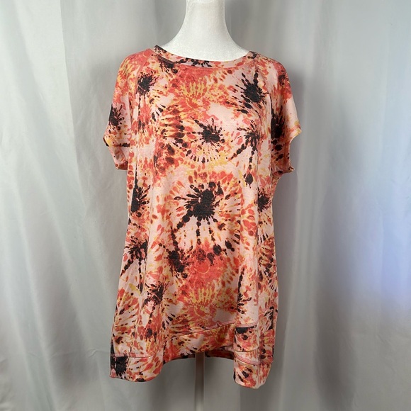 Ideology, Peach Berry Tie Dyed , Scoop Neck, Cap Sleeve Pullover Top, - Picture 1 of 14